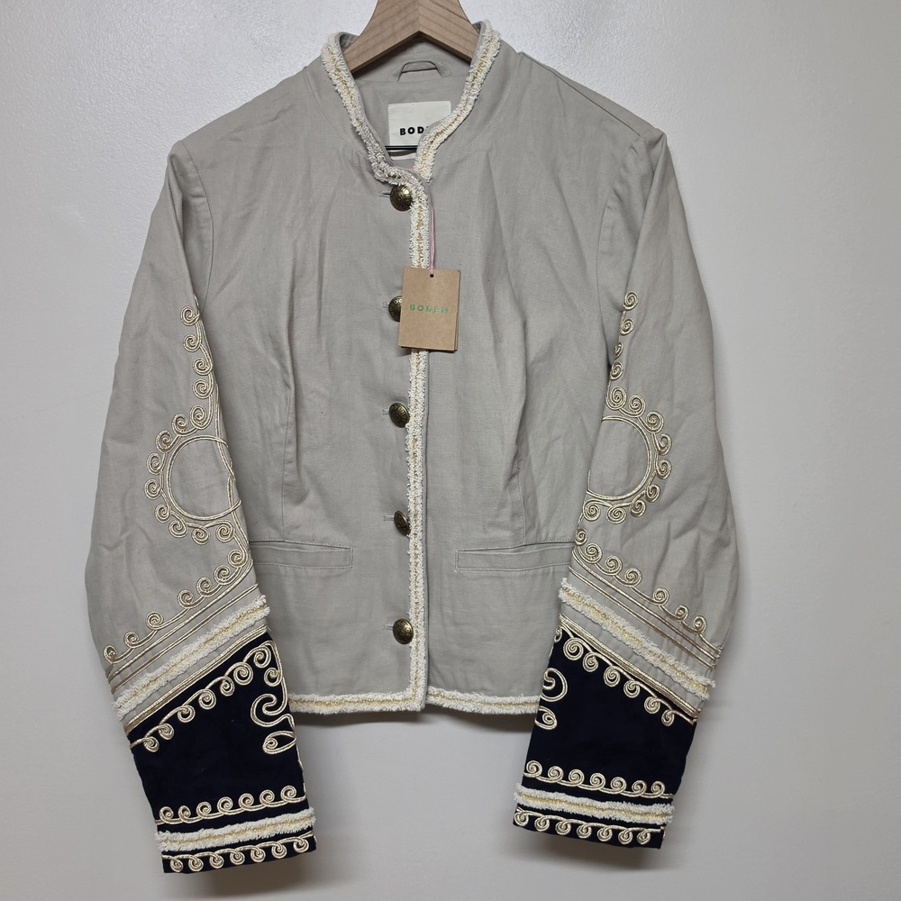 Boden‎ Womens Greenwich Military Embroidered Gray Marching Band Jacket Sz 12 NWT